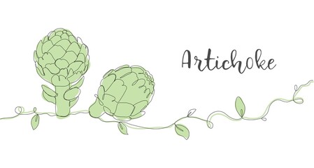 Artichoke. One line drawing isolated on white background. Beautiful hand drawn design vector illustration for posters, wall art, tote bag, mobile case, t-shirt print. Icon. Menu. Food label
