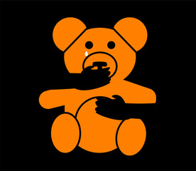 Illustration of a teddy bear getting kidnapped and facing violence. Conceptual illustration of child abduction