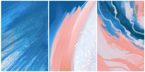 set of blue and pink abstract backgrounds, minimalistic cover templates with space for text, collection of modern interior paintings for decoration, bundle of elegant wallpapers, creative art posters 