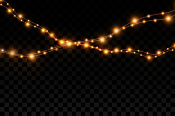 Fototapeta na wymiar Christmas Lights Isolated Transparent Background Christmas Glowing Garlands.