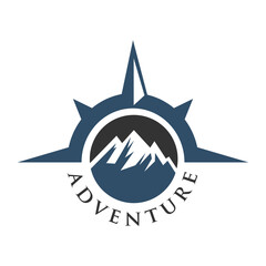 Mountain With Compass Logo, Adventure Logo Vector Design Template.