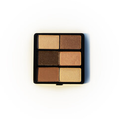 Mini palette of brown and beige eyeshadows. Isolated image on a white background. Nobody.