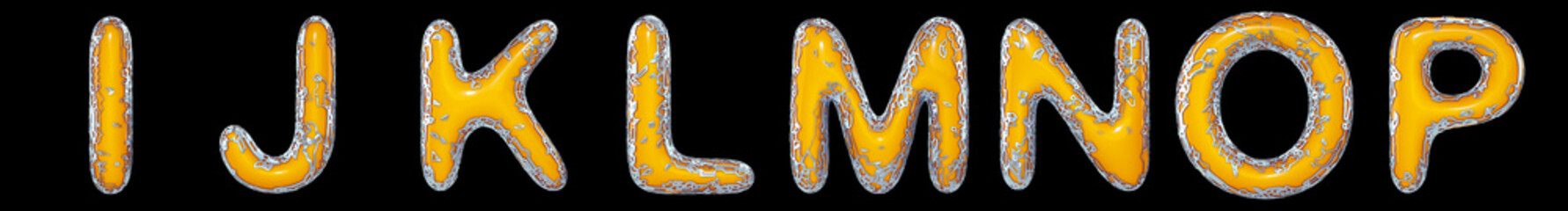 Fototapeta Realistic 3D letters set I, J, K, L, M, N, O, P made of gold shining metal letters. obraz
