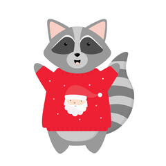 Cute cartoon raccoon in Christmas sweater art