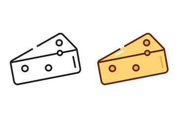 Cheese icon isolated on white background. Black and colorful cheese icons set. Vector illustration