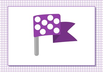 Printable worksheet. Finger painting. Cute cartoon flag. Vector illustration. Horizontal A4 page Color violet