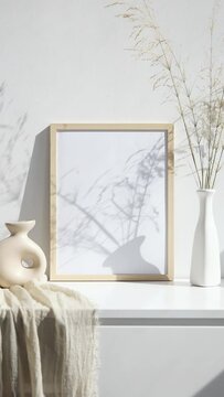 Video mockup of wooden frame on white background 