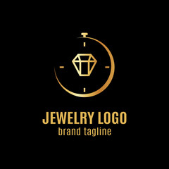 watch and diamond shape jewelry logo design
