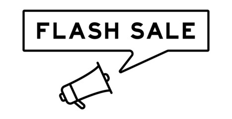 Megaphone icon with speech bubble in word flash sale on white background