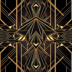 Art deco style geometric seamless pattern in black and gold. Vector illustration. Roaring 1920 s design. Jazz era inspired . 20 s. Vintage Fabric, textile, wrapping paper, wallpaper.