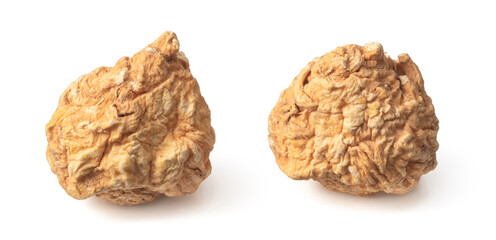 Dried yellow Maca roots isolated on white background