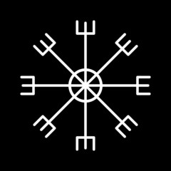 Aegishjalmur, helm of awe (helm of terror). Icelandic magical staves. Monochrome vector illustration.
