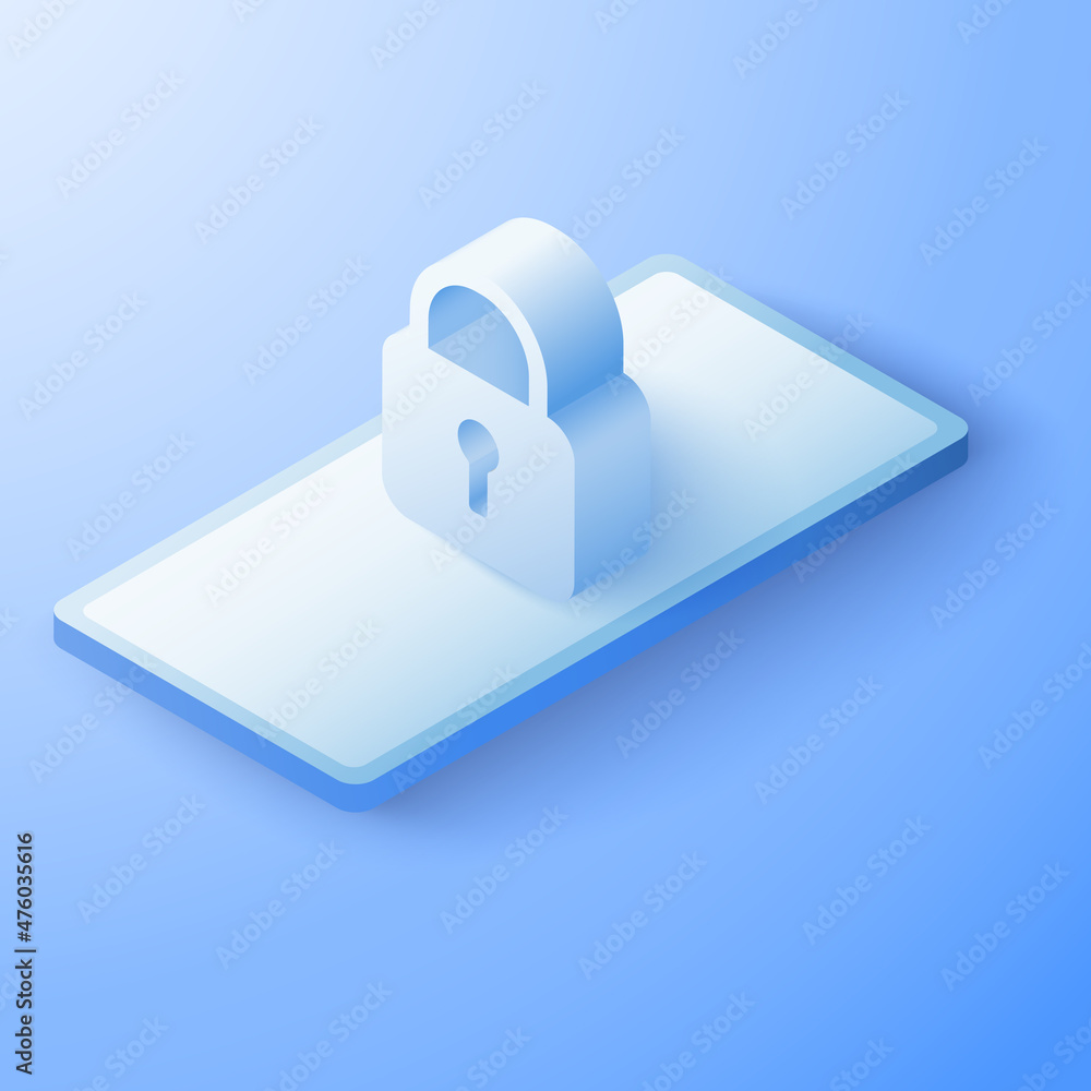 Poster 3D Mobile with padlock security concept. Digital technology data protection. Vector art illustration background