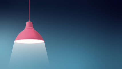 Realistic light bulb hanging from the ceiling. Pendant lamp. Dark blue wall. Interior design. Vector illustration.