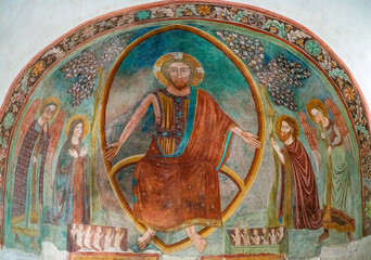 Fototapeta na wymiar Byzantine fresco of Christ Pantocrator in church of San Pietro in Mavino in Sirmione, Italy