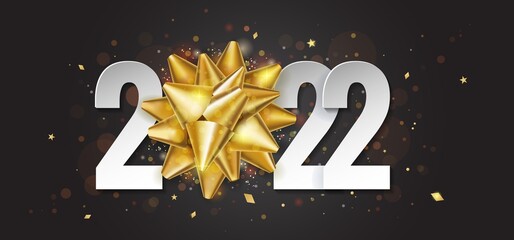 The numbers are 2022. Serpentine. Beautiful bow. Banner, greeting card, happy New Year. Vector illustration.