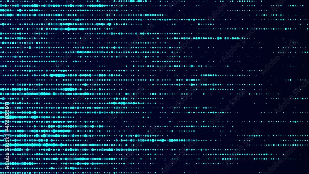 Poster Futuristic blue dots background. Abstract glitch background. Corrupted binary code. Technology of many glowing particles. Artificial intelligence. Big data visualization. 3d rendering.