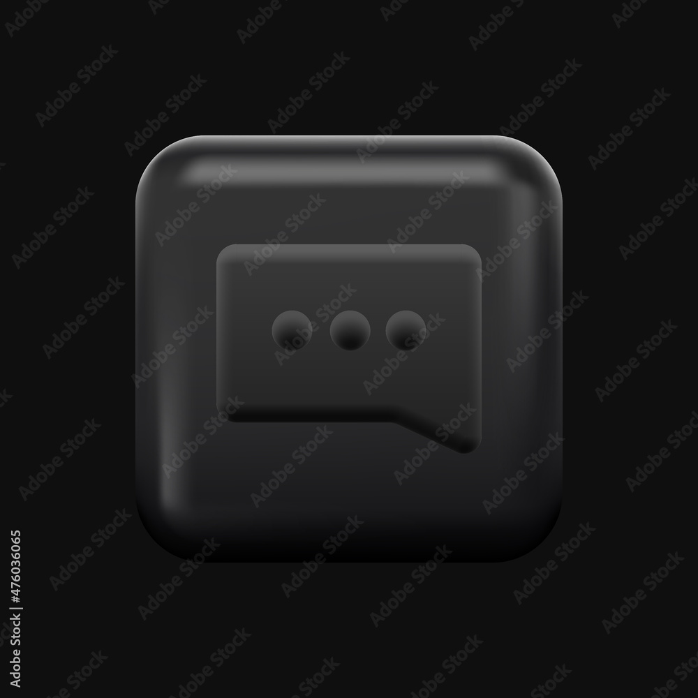 Poster black message icon. isolated 3d texting button. vector illustration