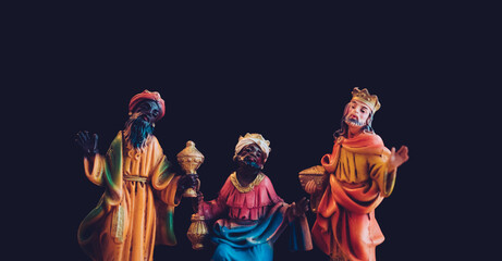 Christmas nativity scene of Three wise men follow the Star for worship Jesus Christ new born king...