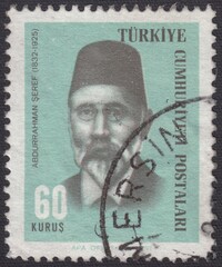 Portrait of Abdurrahman Sheref (1832-1925) - Turkish historian and chronicler of the Ottoman Empire, stamp Turkey 1966