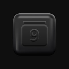 Black Calendar Icon. 3D Isolated Button. Vector illustration