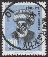 Portrait of Mustafa Naima (1655-1716) - Official of the Ottoman Empire and historian, stamp Turkey 1966