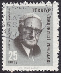 Portrait of Huseyin Sadettin Arel (1880-1955) - Turkish lawyer, composer and musicologist, stamp Turkey 1966