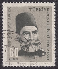 Portrait of Gazi Ahmet Muhtar Pasha (1839-1918) - mushir and Grand Vizier of the Ottoman Empire, stamp in Turkey 1964