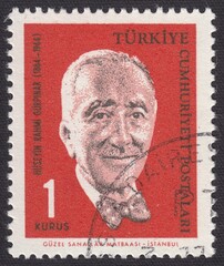Portrait of Huseyin Rahmi Gurpınar (1864-1944) - Turkish writer, stamp Turkey 1964