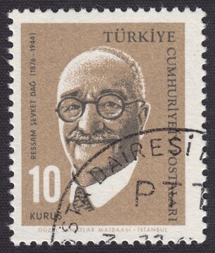 Portrait of Shevket Dag (1876-1944) - Turkish artist, art teacher and politician, stamp Turkey 1964