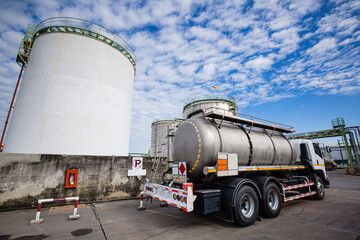 Transportation truck dangerous chemical truck tank stainless is parked