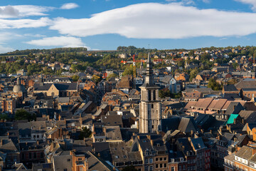 Panoramic Namur city view with église Saint-Jean-Baptiste de Namur from Citadel, Belgium - obrazy, fototapety, plakaty