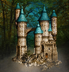 Enchanted castle with gothic towers