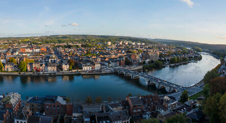 Fototapeta na wymiar Panoramic Namur city view with Meuse river from the Citadel.
