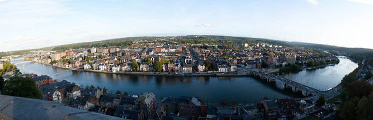 Namur, Belgium - October 10 2019: Panoramic Namur city view with Meuse river from the Citadel. - obrazy, fototapety, plakaty