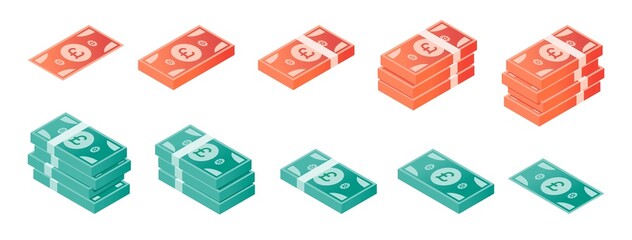 Pound Sterling Banknote Isometric Icon Set