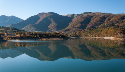 Mesmerizing view at Lago di Fiastra (Lake Fiastra) in the province of Macerata, Marche, Italy