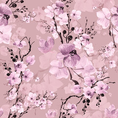  Abstract seamless drawn pattern exotic lovely orchid flowers