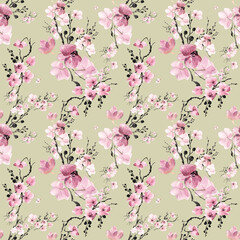  Abstract seamless drawn pattern exotic lovely orchid flowers