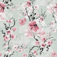  Abstract seamless drawn pattern exotic lovely orchid flowers