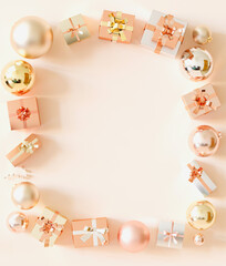 ゴールドピンクのプレゼントギフト背景　フレーム