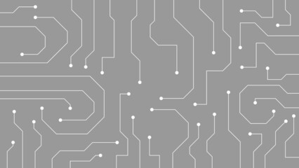 Hi-tech digital circuit board. AI pad and electrical lines connected on grey background