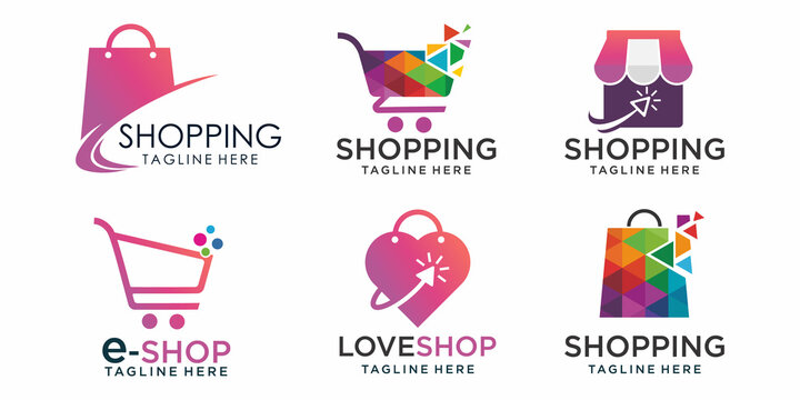 Online Shop icon set Logo designs .Illustration vector graphic of shop, shopping bag and trolley
