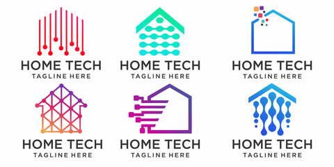 Smart House icon set Logo design. Digital Electronics Chip control Home Logotype concept icon.