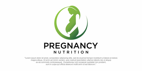 pregnant women vitamins combination pregnant mother and leaf logo design vector