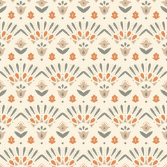 Hand drawn vintage seamless pattern in pastel colors. Vector background with abstract flowers.
