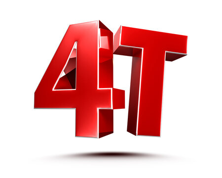 4T red 3D illustration on white background with clipping path.