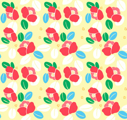 Japanese Cute Round Flower Vector Seamless Pattern