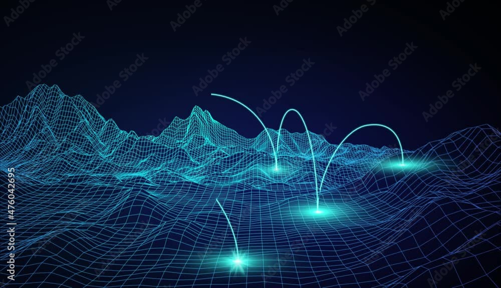 Poster network connection wireframe landscape. geometric background for social media. 4k seamless loop.