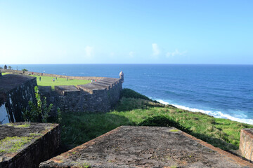 Amazing ocean view from Castillo de San Cristobal, San Juan, Puerto Rico - obrazy, fototapety, plakaty
